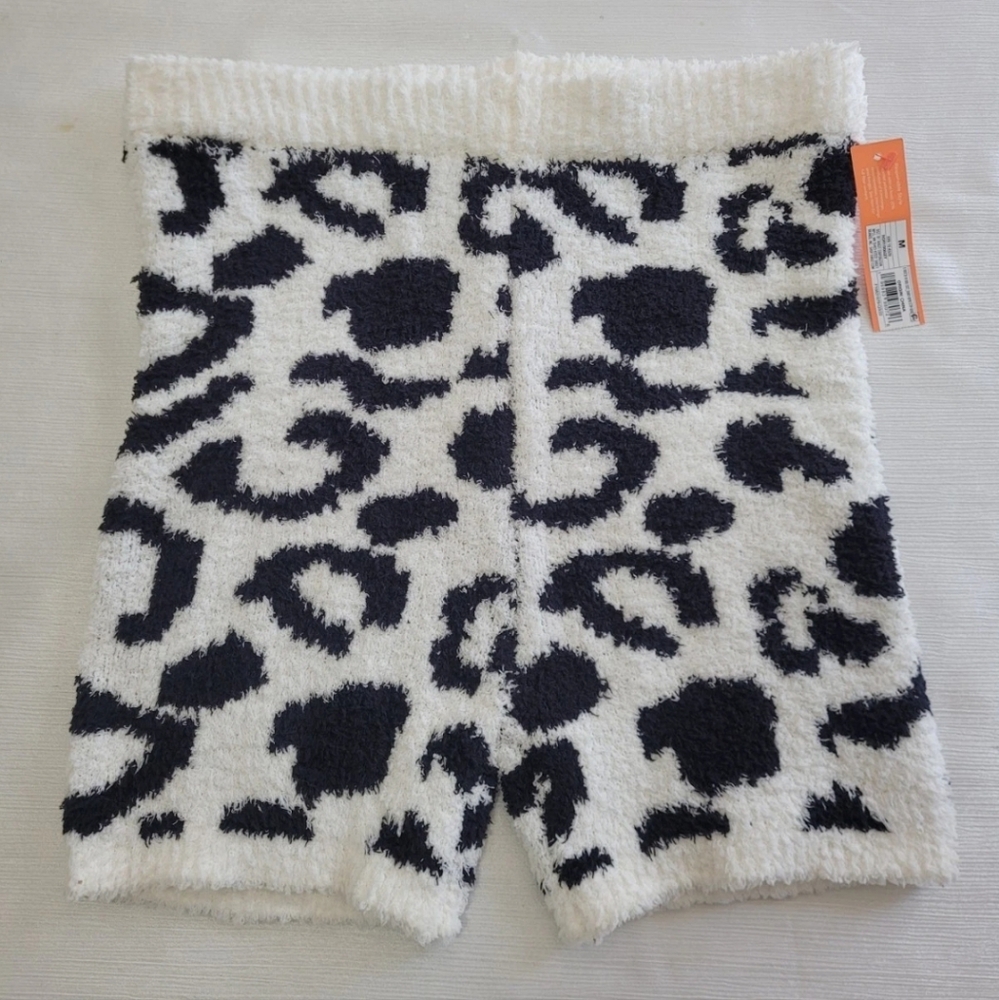 Colsie Women's Cow Print Fuzzy Shorts - Medium, Black & White